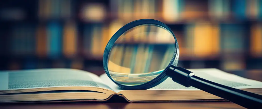 book and magnifying glass